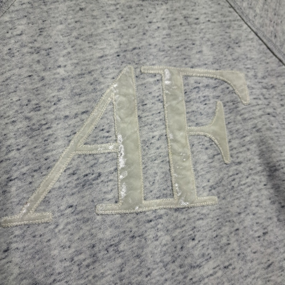Abercrombie & Fitch Womens M Grey Marl AF Logo Stripe Sleeve Sweatshirt READ - Picture 2 of 8